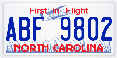 NC license plate ABF9802