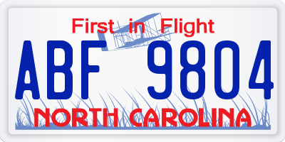 NC license plate ABF9804