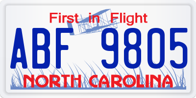 NC license plate ABF9805