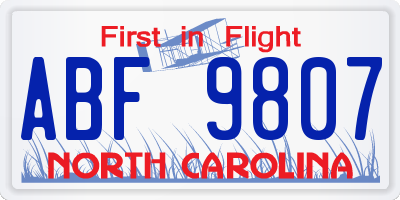 NC license plate ABF9807