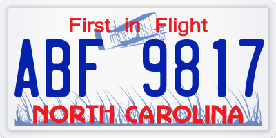 NC license plate ABF9817