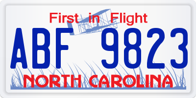 NC license plate ABF9823