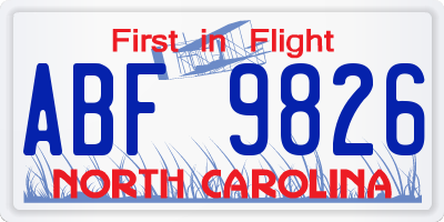 NC license plate ABF9826