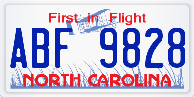 NC license plate ABF9828