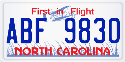 NC license plate ABF9830