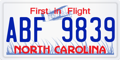 NC license plate ABF9839