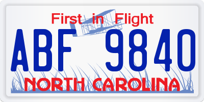 NC license plate ABF9840