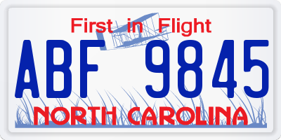 NC license plate ABF9845