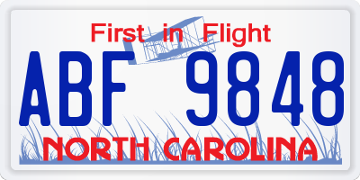 NC license plate ABF9848