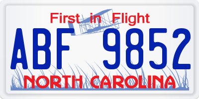 NC license plate ABF9852