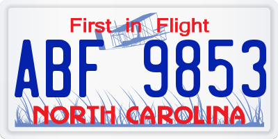 NC license plate ABF9853