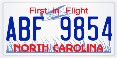 NC license plate ABF9854