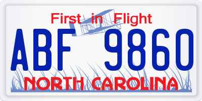 NC license plate ABF9860