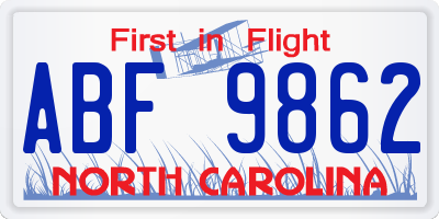 NC license plate ABF9862