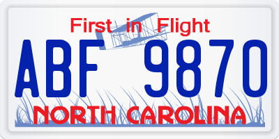 NC license plate ABF9870