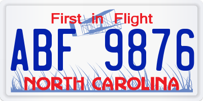 NC license plate ABF9876