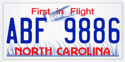 NC license plate ABF9886