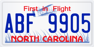 NC license plate ABF9905