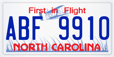 NC license plate ABF9910