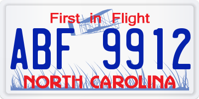 NC license plate ABF9912