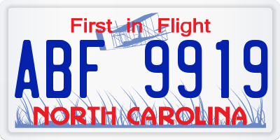 NC license plate ABF9919
