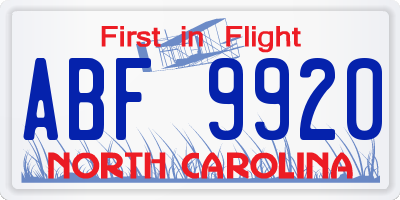 NC license plate ABF9920