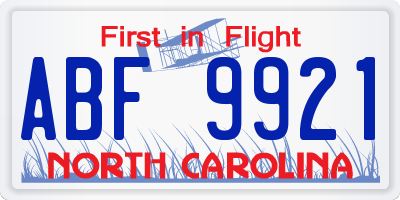 NC license plate ABF9921