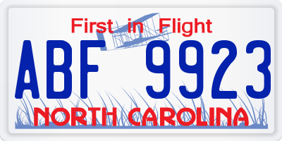 NC license plate ABF9923
