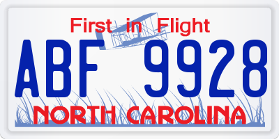 NC license plate ABF9928