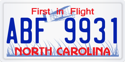NC license plate ABF9931