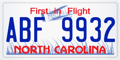 NC license plate ABF9932