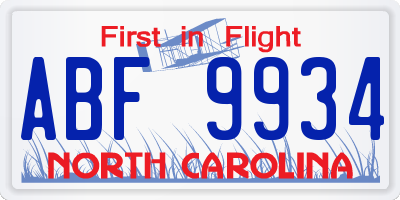 NC license plate ABF9934