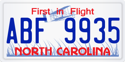 NC license plate ABF9935