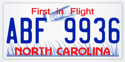 NC license plate ABF9936