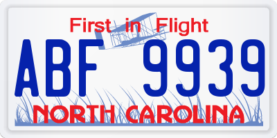 NC license plate ABF9939