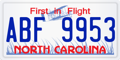 NC license plate ABF9953