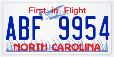 NC license plate ABF9954
