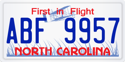NC license plate ABF9957