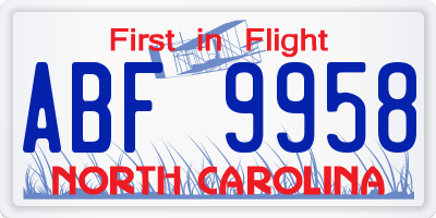 NC license plate ABF9958