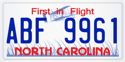 NC license plate ABF9961