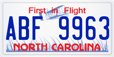 NC license plate ABF9963