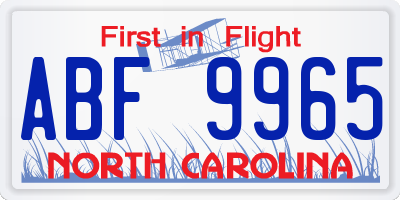 NC license plate ABF9965