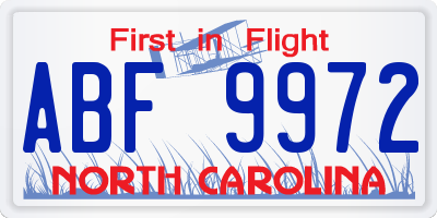 NC license plate ABF9972