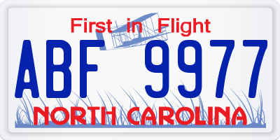 NC license plate ABF9977