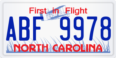 NC license plate ABF9978