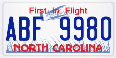 NC license plate ABF9980