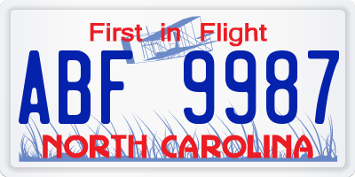 NC license plate ABF9987