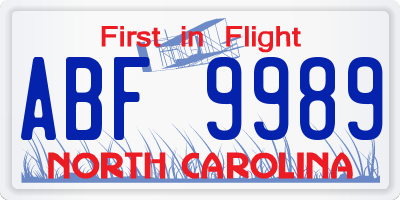 NC license plate ABF9989