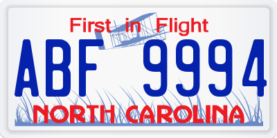 NC license plate ABF9994