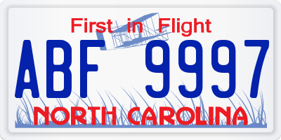 NC license plate ABF9997